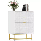 Commode de chambre à 4 tiroirs en bois, avec pieds en métal et poignée dorée, pour chambre à coucher, salon, couloir, entrée