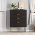 4 Drawer Wooden Bedroom Chest Cabinet, Chest of Drawers with Metal Legs & Gold Handle, for Bedroom, Living Room, Hallway, Entryway