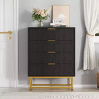 4 Drawer Wooden Bedroom Chest Cabinet, Chest of Drawers with Metal Legs & Gold Handle, for Bedroom, Living Room, Hallway, Entryway