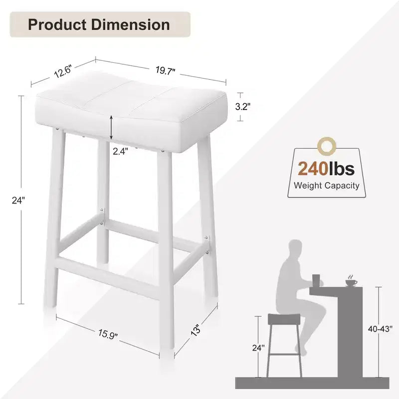 Tabourets de bar lot de 4, tabourets de bar sans dossier de 61 cm de hauteur de comptoir avec surface incurvée, siège ergonomique en forme de selle, pour îlot de cuisine, bar de maison