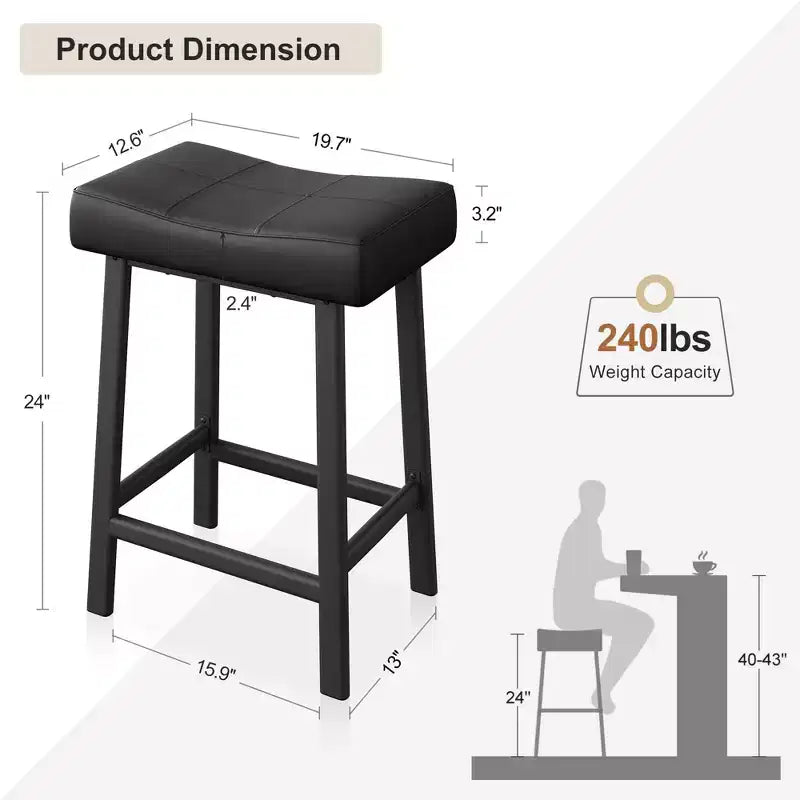 Tabourets de bar lot de 4, tabourets de bar sans dossier de 61 cm de hauteur de comptoir avec surface incurvée, siège ergonomique en forme de selle, pour îlot de cuisine, bar de maison