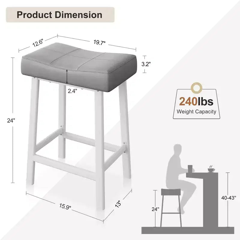 Tabourets de bar lot de 4, tabourets de bar sans dossier de 61 cm de hauteur de comptoir avec surface incurvée, siège ergonomique en forme de selle, pour îlot de cuisine, bar de maison