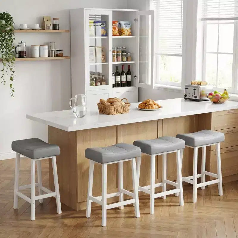 Tabourets de bar lot de 4, tabourets de bar sans dossier de 61 cm de hauteur de comptoir avec surface incurvée, siège ergonomique en forme de selle, pour îlot de cuisine, bar de maison