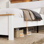 Lit plateforme traditionnel en bois GDFStudio Miri avec tête de lit de rangement et éclairage LED