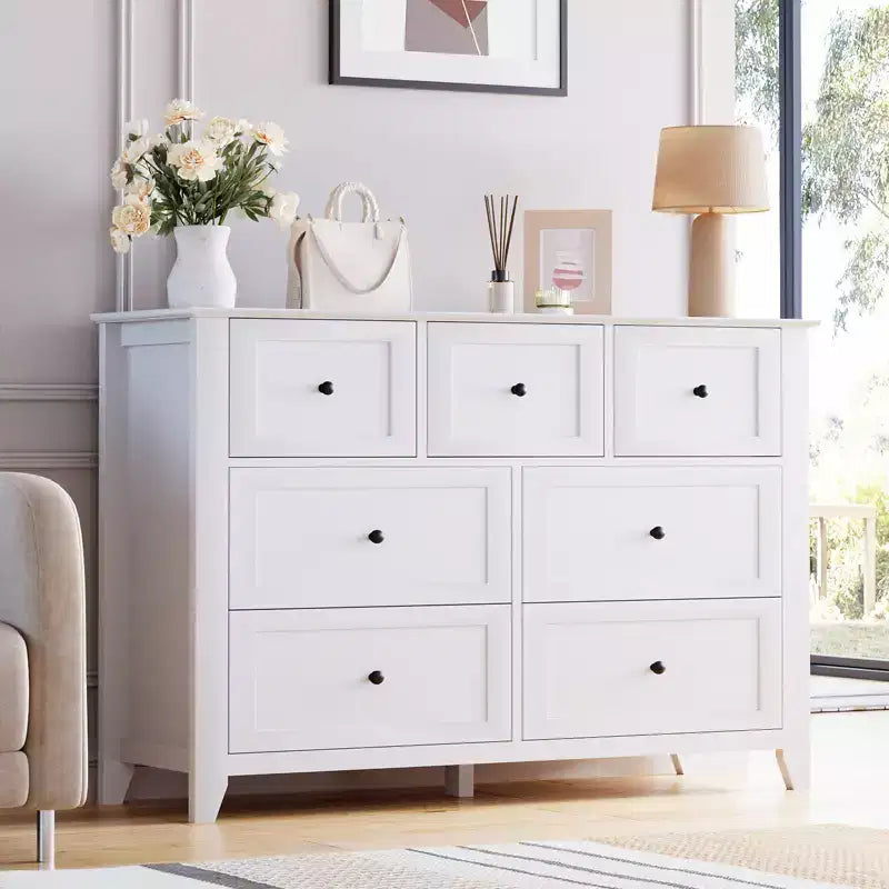 Lot de 2 commodes de chambre, commode de rangement à 7 tiroirs, armoire de rangement en bois pour salon, rangement de placard, entrée, couloir