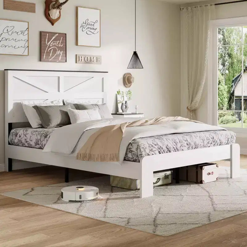 GDFStudio Nysa - Lit plateforme industriel en bois avec tête de lit