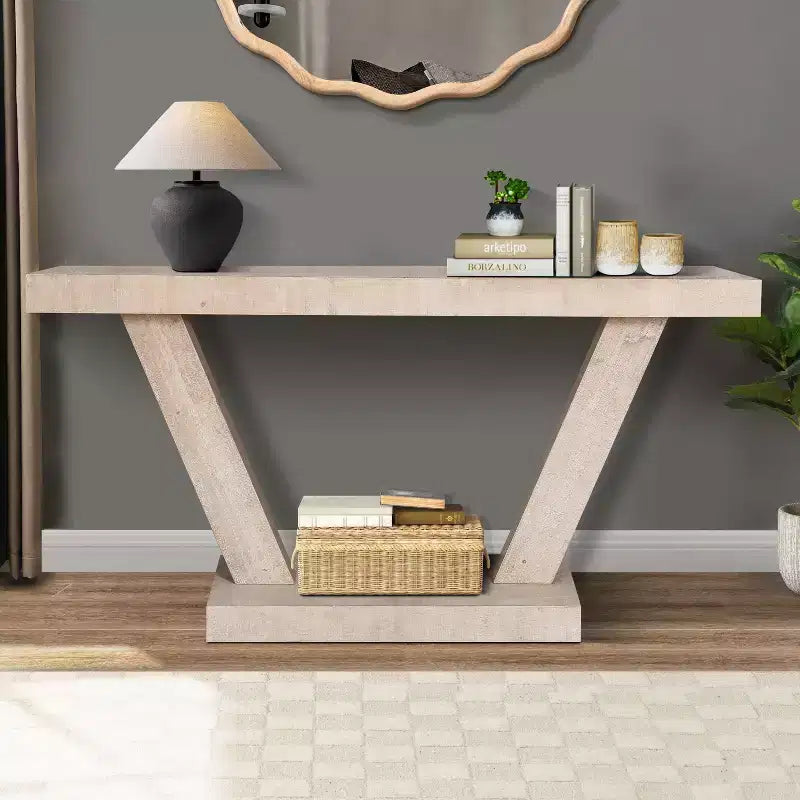 Console industrielle vintage pour salon, table de canapé rectangulaire en bois avec finition en bois vieilli