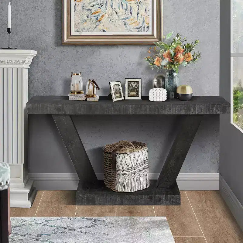 Vintage Industrial Console Table for Living Room Office, Rectangular Wood Sofa Table with Distressed Wood Finish