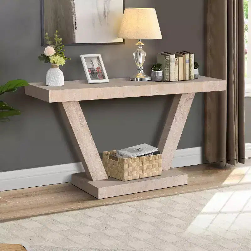 Console industrielle vintage pour salon, table de canapé rectangulaire en bois avec finition en bois vieilli