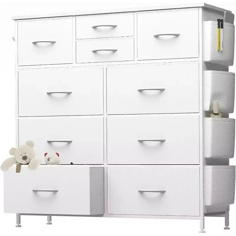 TUYOHW 10-Drawer Storage Dresser with Side Pockets and Hooks,Fabric Chest Organizer with Wood Top,Storage Tower for Bedroom,Closet & Entryway