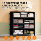 Commode de rangement TUYOHW à 10 tiroirs avec poches latérales et crochets, Organisateur de commode en tissu avec plateau en bois, Tour de rangement pour chambre à coucher, placard et entrée
