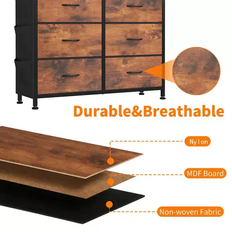 Commode de rangement TUYOHW à 10 tiroirs avec poches latérales et crochets, Organisateur de commode en tissu avec plateau en bois, Tour de rangement pour chambre à coucher, placard et entrée