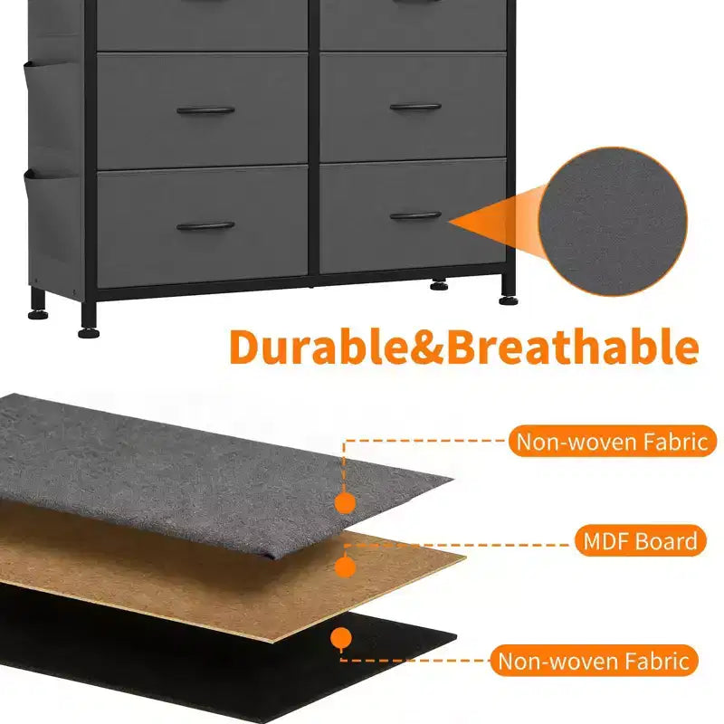 Commode de rangement TUYOHW à 10 tiroirs avec poches latérales et crochets, Organisateur de commode en tissu avec plateau en bois, Tour de rangement pour chambre à coucher, placard et entrée