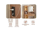 Coiffeuse Acekool avec miroir et lumières, table de maquillage avec station de recharge, éclairage RVB et 3 couleurs, 2 armoires, 2 étagères ouvertes, pour chambre à coucher.