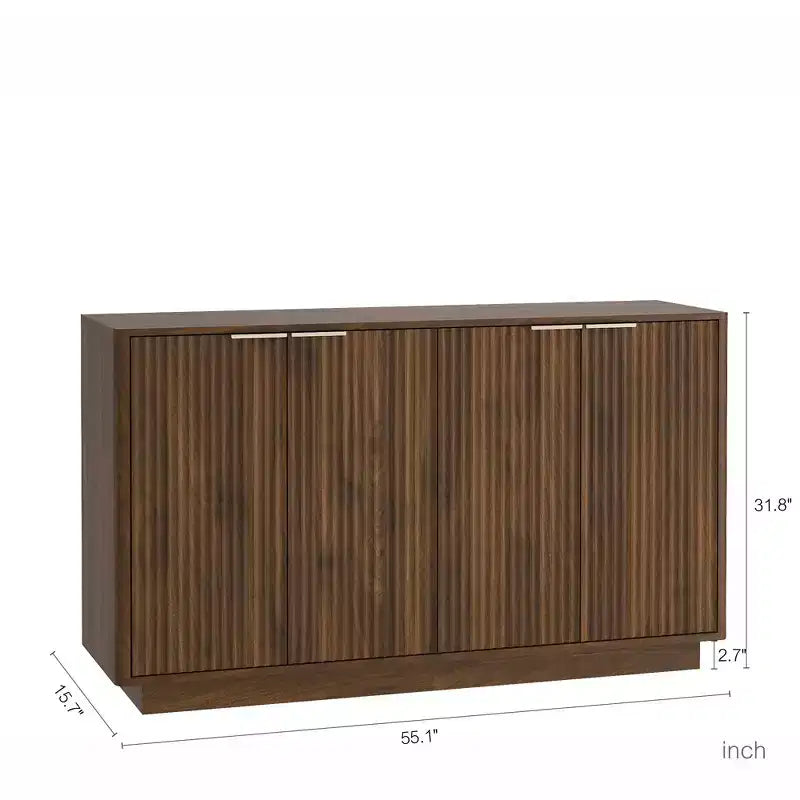 Buffet de rangement moderne Okak avec 4 portes et étagères réglables, buffet d'appoint décoratif pour salle à manger, cuisine