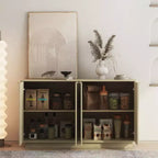 Buffet de rangement moderne Okak avec 4 portes et étagères réglables, buffet d'appoint décoratif pour salle à manger, cuisine