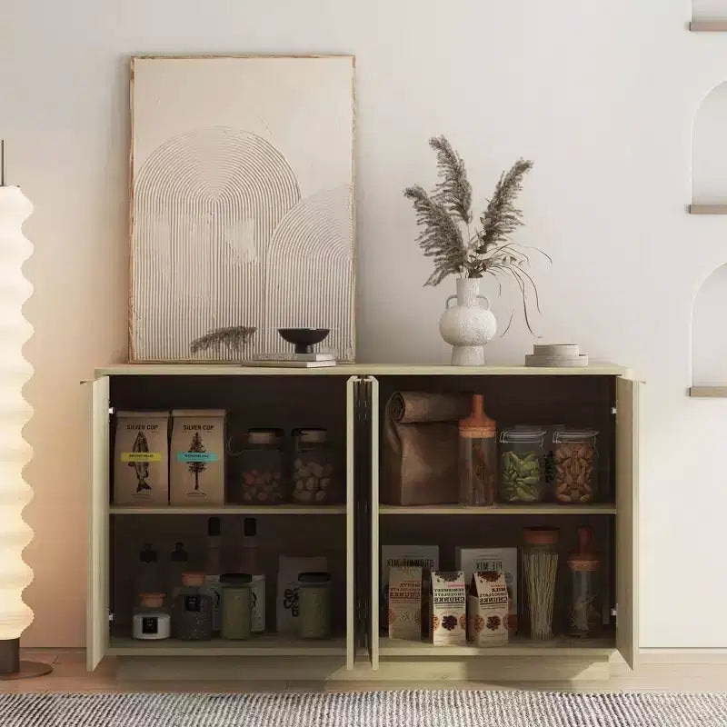 Buffet de rangement moderne Okak avec 4 portes et étagères réglables, buffet d'appoint décoratif pour salle à manger, cuisine