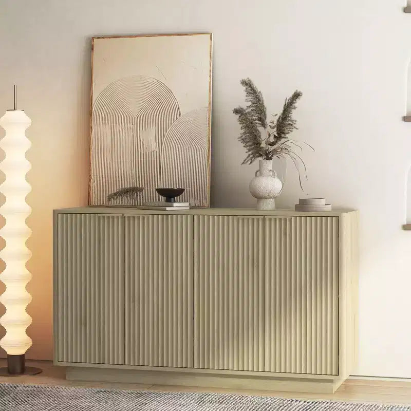 Buffet de rangement moderne Okak avec 4 portes et étagères réglables, buffet d'appoint décoratif pour salle à manger, cuisine