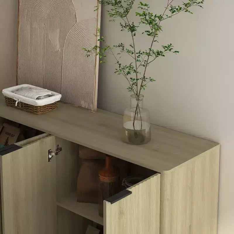 Buffet de rangement moderne Okak avec 4 portes et étagères réglables, buffet d'appoint décoratif pour salle à manger, cuisine