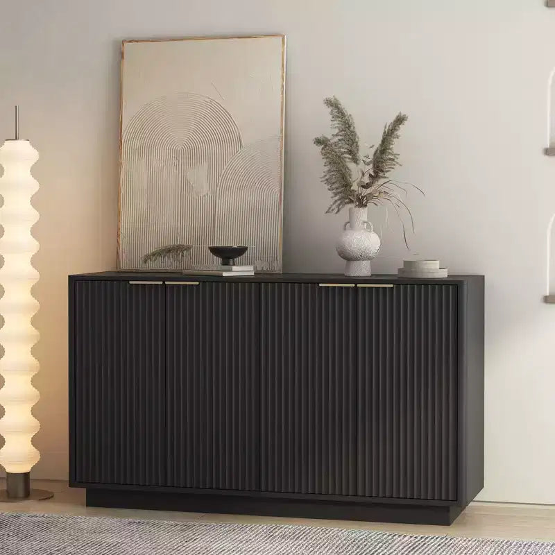 Buffet de rangement moderne Okak avec 4 portes et étagères réglables, buffet d'appoint décoratif pour salle à manger, cuisine