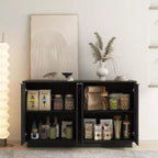 Buffet de rangement moderne Okak avec 4 portes et étagères réglables, buffet d'appoint décoratif pour salle à manger, cuisine