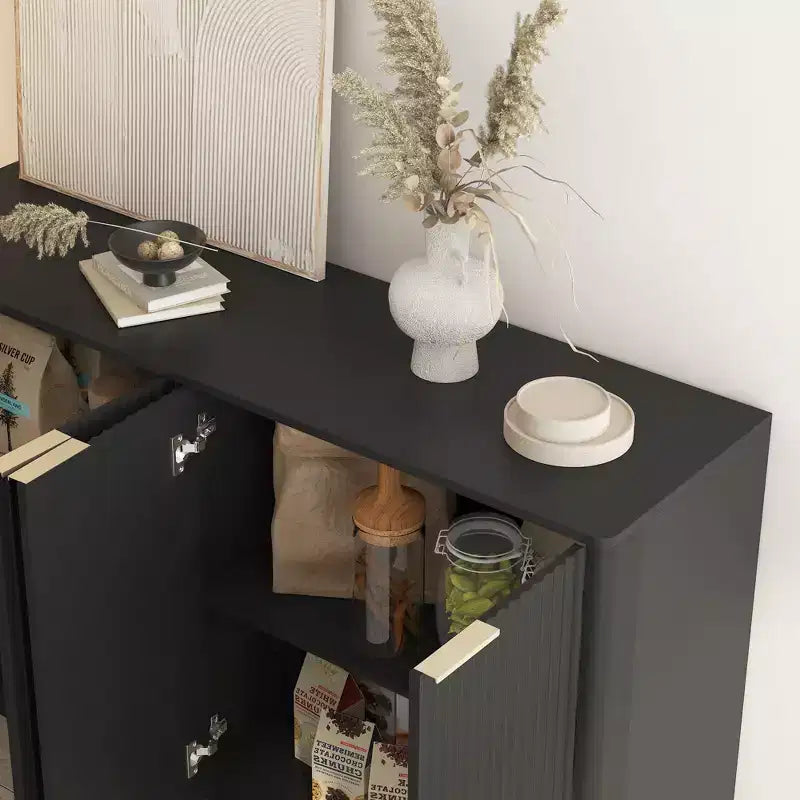 Buffet de rangement moderne Okak avec 4 portes et étagères réglables, buffet d'appoint décoratif pour salle à manger, cuisine