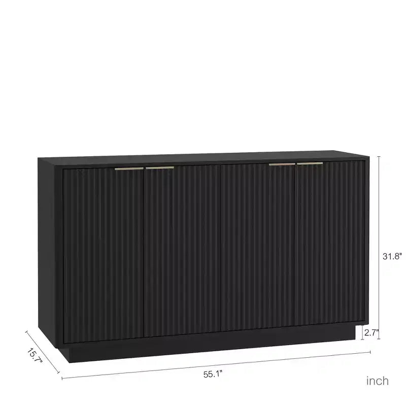Buffet de rangement moderne Okak avec 4 portes et étagères réglables, buffet d'appoint décoratif pour salle à manger, cuisine