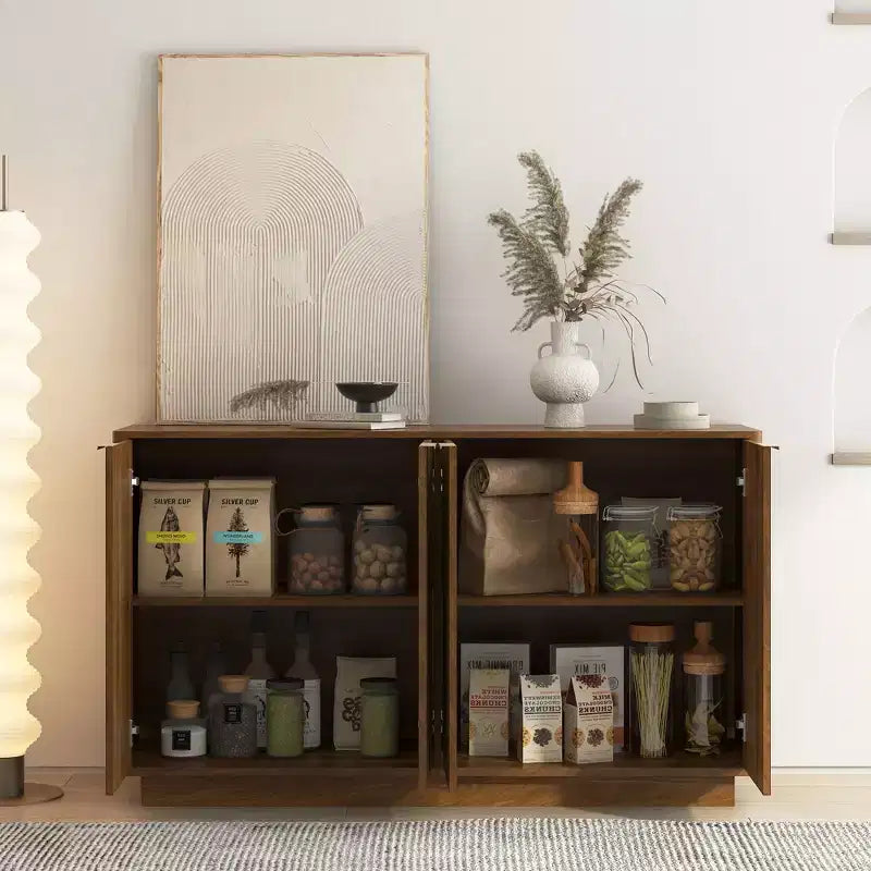Buffet de rangement moderne Okak avec 4 portes et étagères réglables, buffet d'appoint décoratif pour salle à manger, cuisine