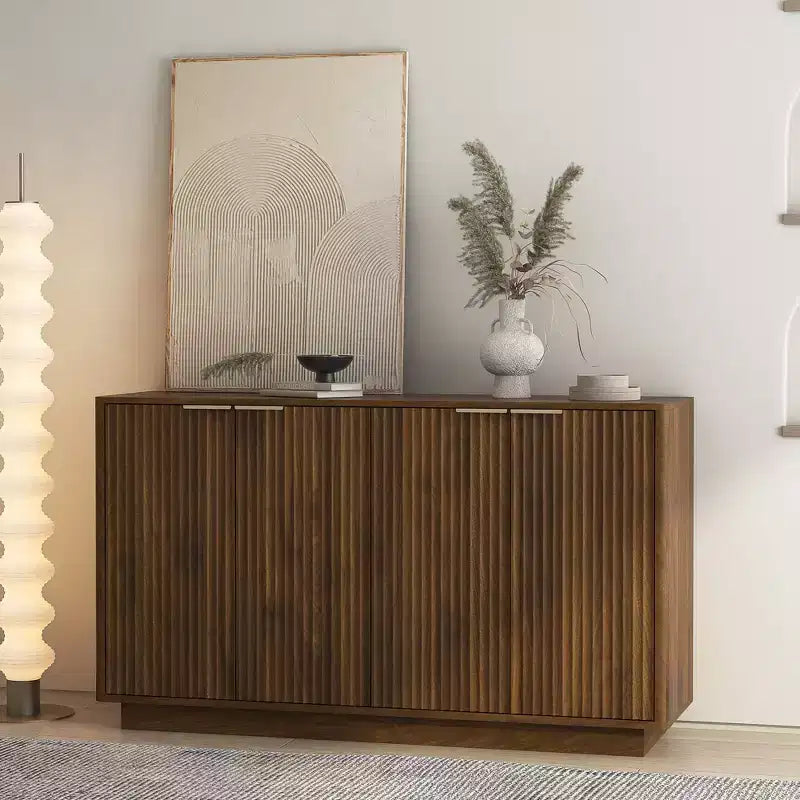 Buffet de rangement moderne Okak avec 4 portes et étagères réglables, buffet d'appoint décoratif pour salle à manger, cuisine