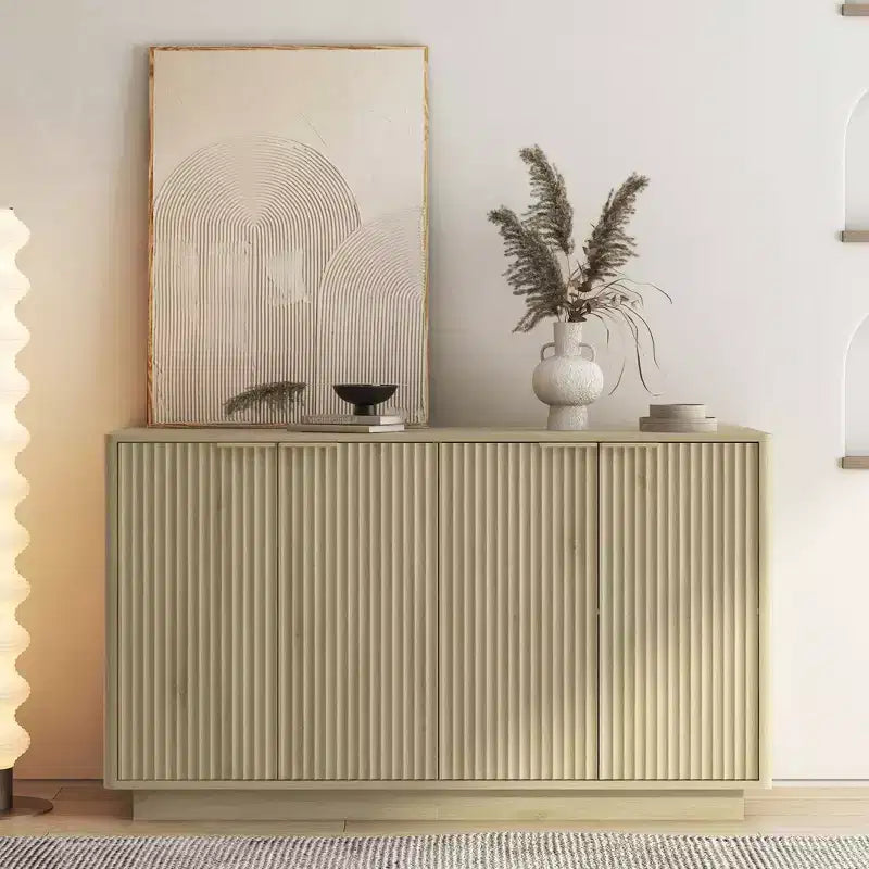 Buffet de rangement moderne Okak avec 4 portes et étagères réglables, buffet d'appoint décoratif pour salle à manger, cuisine