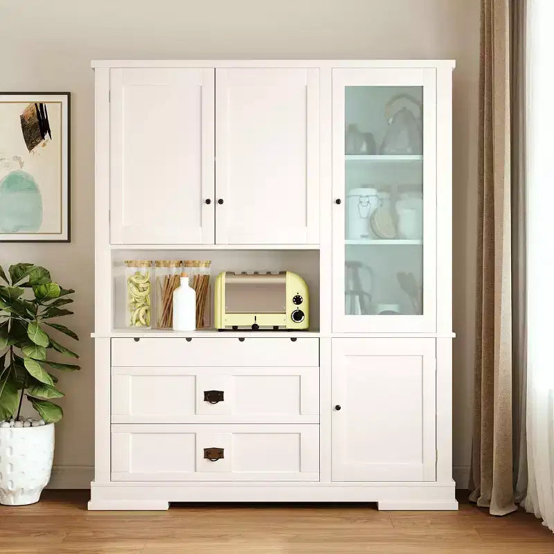 Grand garde-manger sur pied de 160 cm, meuble à micro-ondes avec tiroirs, étagères réglables pour cuisine ou salle à manger-Panipeachy