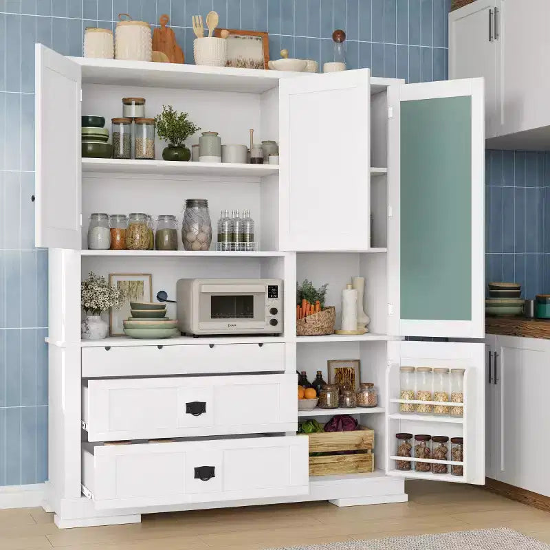 Grand garde-manger sur pied de 160 cm, meuble à micro-ondes avec tiroirs, étagères réglables pour cuisine ou salle à manger-Panipeachy
