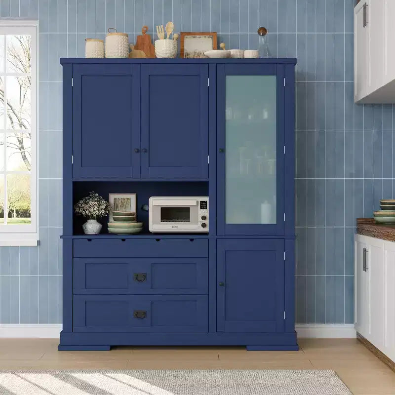 Grand garde-manger sur pied de 160 cm, meuble à micro-ondes avec tiroirs, étagères réglables pour cuisine ou salle à manger-Panipeachy