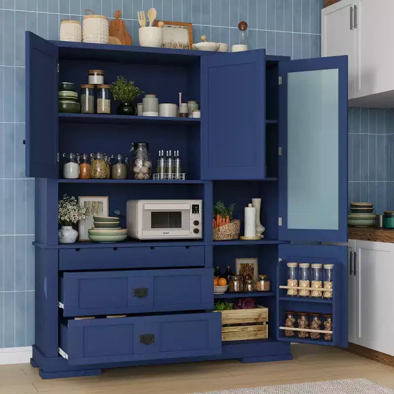 Grand garde-manger sur pied de 160 cm, meuble à micro-ondes avec tiroirs, étagères réglables pour cuisine ou salle à manger-Panipeachy