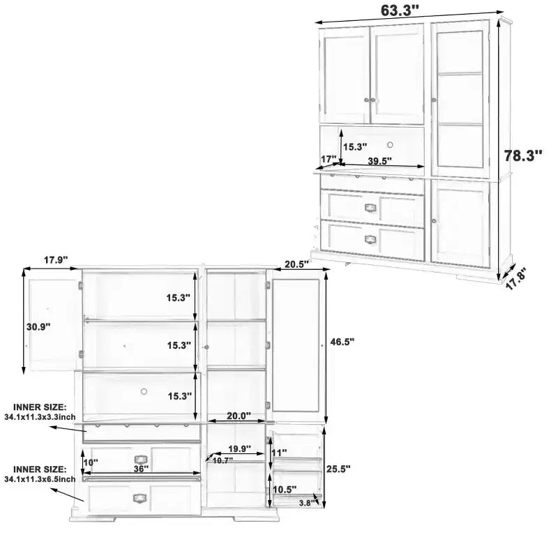 Grand garde-manger sur pied de 160 cm, meuble à micro-ondes avec tiroirs, étagères réglables pour cuisine ou salle à manger-Panipeachy