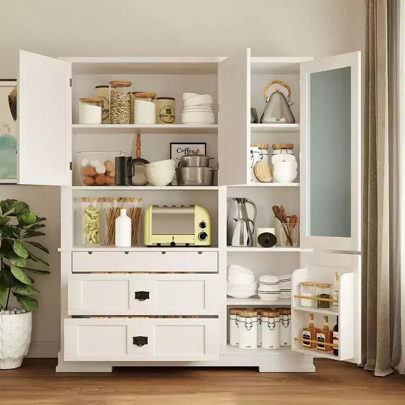 Grand garde-manger sur pied de 160 cm, meuble à micro-ondes avec tiroirs, étagères réglables pour cuisine ou salle à manger-Panipeachy