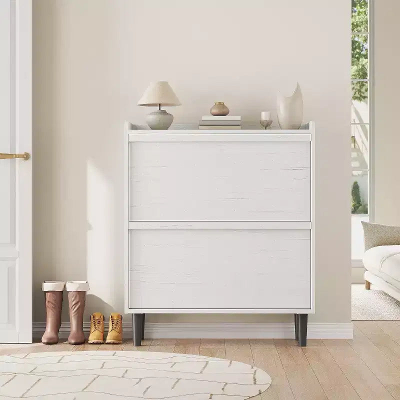 Meuble à chaussures autoportant de 120 cm avec 4 portes basculantes, étagère réglable, organisateur de rangement en bois caché pour entrée, couloir