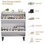 Meuble à chaussures autoportant de 120 cm avec 4 portes basculantes, étagère réglable, organisateur de rangement en bois caché pour entrée, couloir