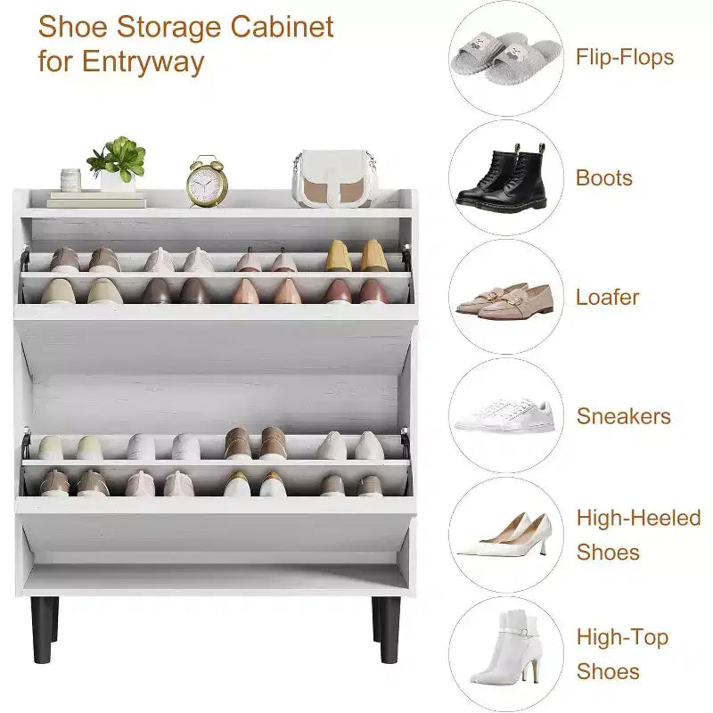 Meuble à chaussures autoportant de 120 cm avec 4 portes basculantes, étagère réglable, organisateur de rangement en bois caché pour entrée, couloir