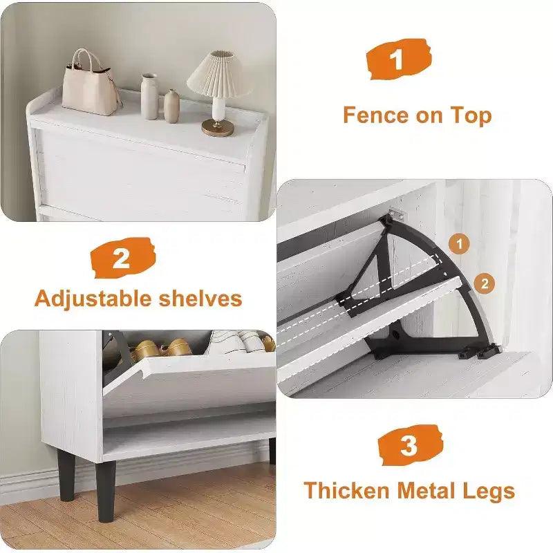 Meuble à chaussures autoportant de 120 cm avec 4 portes basculantes, étagère réglable, organisateur de rangement en bois caché pour entrée, couloir