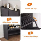 Meuble à chaussures autoportant de 120 cm avec 4 portes basculantes, étagère réglable, organisateur de rangement en bois caché pour entrée, couloir