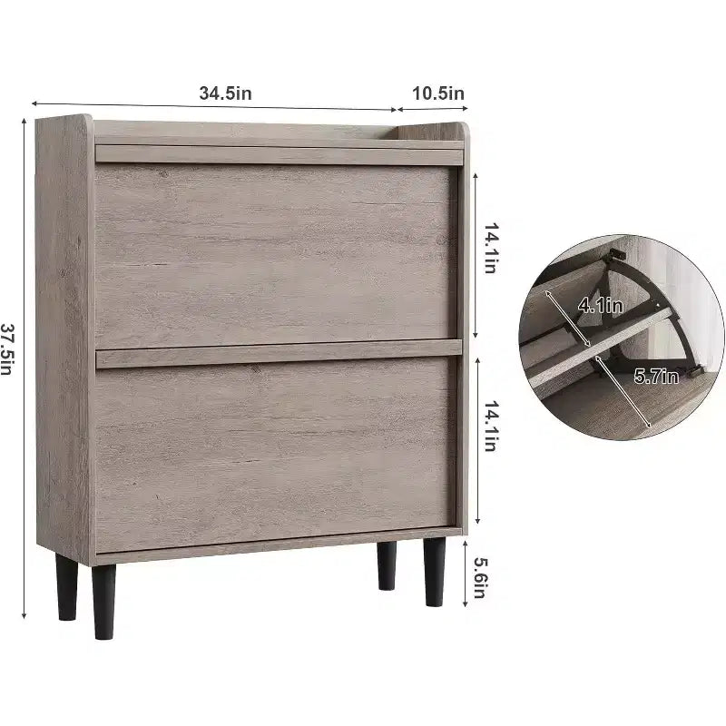 Meuble à chaussures autoportant de 120 cm avec 4 portes basculantes, étagère réglable, organisateur de rangement en bois caché pour entrée, couloir