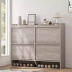 Meuble à chaussures autoportant de 120 cm avec 4 portes basculantes, étagère réglable, organisateur de rangement en bois caché pour entrée, couloir