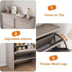 Meuble à chaussures autoportant de 120 cm avec 4 portes basculantes, étagère réglable, organisateur de rangement en bois caché pour entrée, couloir