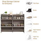 Meuble à chaussures autoportant de 120 cm avec 4 portes basculantes, étagère réglable, organisateur de rangement en bois caché pour entrée, couloir