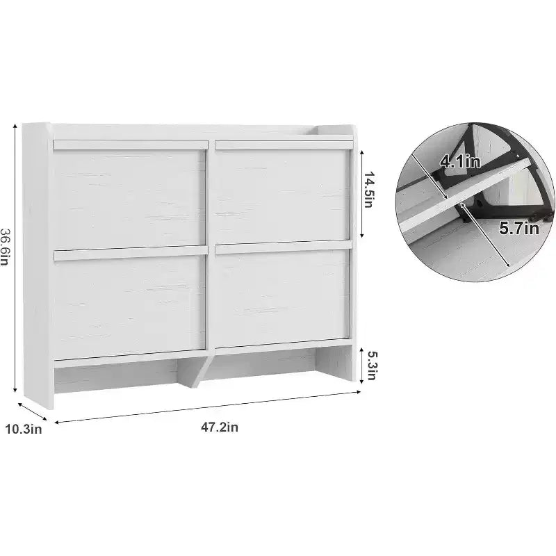 Meuble à chaussures autoportant de 120 cm avec 4 portes basculantes, étagère réglable, organisateur de rangement en bois caché pour entrée, couloir