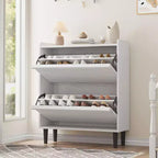 Meuble à chaussures autoportant de 120 cm avec 4 portes basculantes, étagère réglable, organisateur de rangement en bois caché pour entrée, couloir