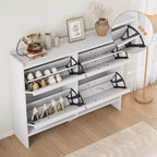 Meuble à chaussures autoportant de 120 cm avec 4 portes basculantes, étagère réglable, organisateur de rangement en bois caché pour entrée, couloir