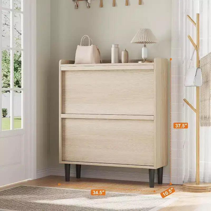 Meuble à chaussures autoportant de 120 cm avec 4 portes basculantes, étagère réglable, organisateur de rangement en bois caché pour entrée, couloir