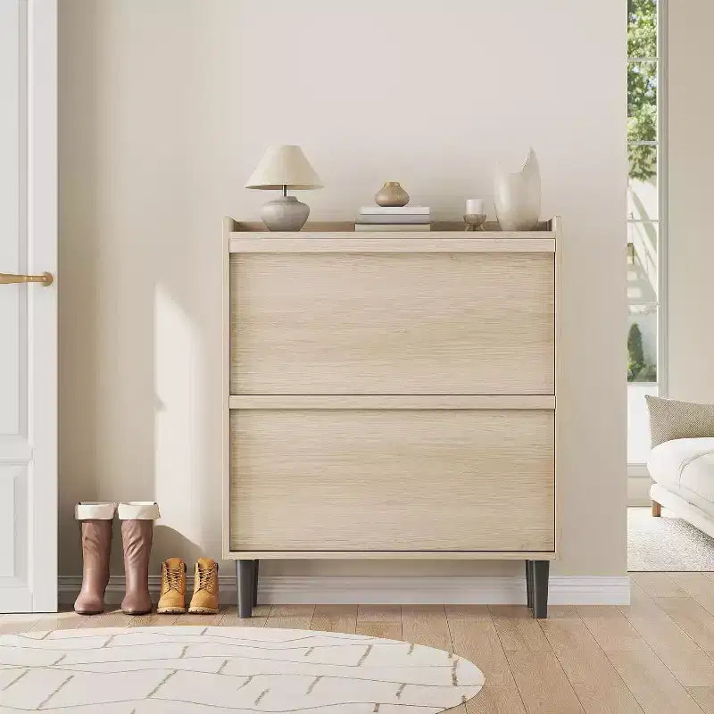 Meuble à chaussures autoportant de 120 cm avec 4 portes basculantes, étagère réglable, organisateur de rangement en bois caché pour entrée, couloir